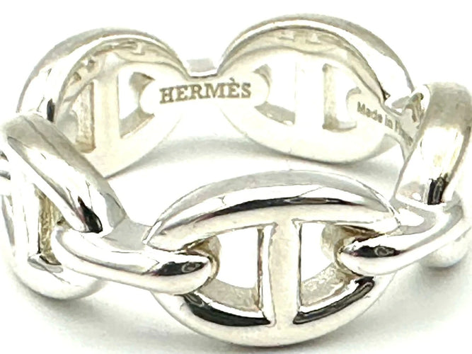 Bague 51 Hermès Chaîne d’ancre enchaînée - Bague en argent 925 58 Facettes