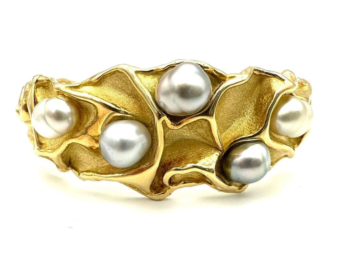 Bracelet Gilbert Albert - Bracelet rigide en or jaune 18K et perles 58 Facettes
