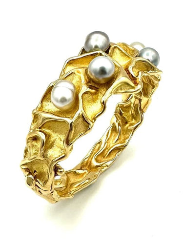 Bracelet Gilbert Albert - Bracelet rigide en or jaune 18K et perles 58 Facettes