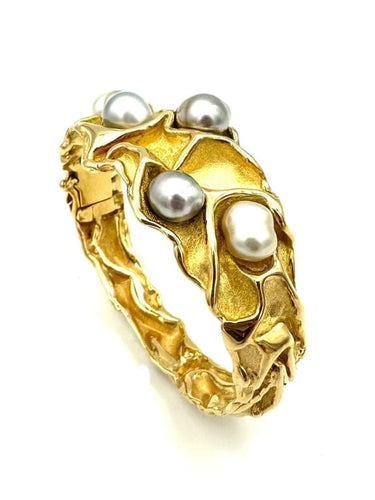 Bracelet Gilbert Albert - Bracelet rigide en or jaune 18K et perles 58 Facettes