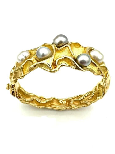 Bracelet Gilbert Albert - Bracelet rigide en or jaune 18K et perles 58 Facettes