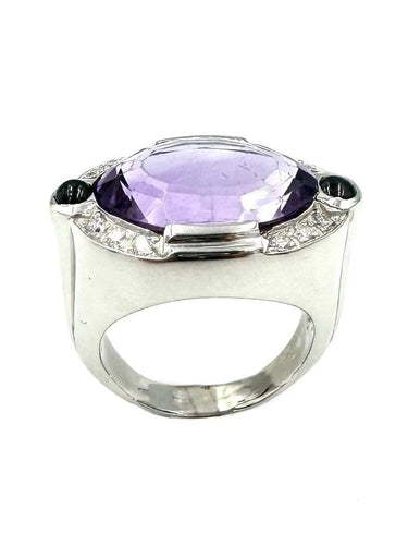 Bague 58 Bague en or blanc 18K avec améthyste, saphirs et diamants 58 Facettes