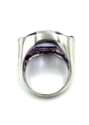 Bague 58 Bague en or blanc 18K avec améthyste, saphirs et diamants 58 Facettes
