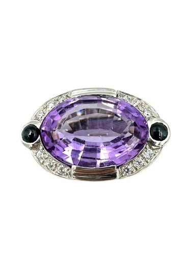 Bague 58 Bague en or blanc 18K avec améthyste, saphirs et diamants 58 Facettes