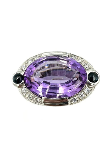 Bague 58 Bague en or blanc 18K avec améthyste, saphirs et diamants 58 Facettes