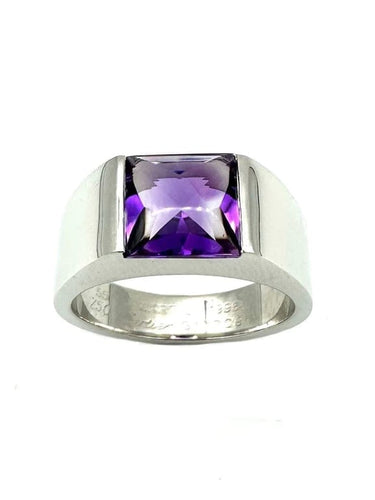 Bague 55 Cartier Tank - Bague en or blanc 18K et améthyste 58 Facettes