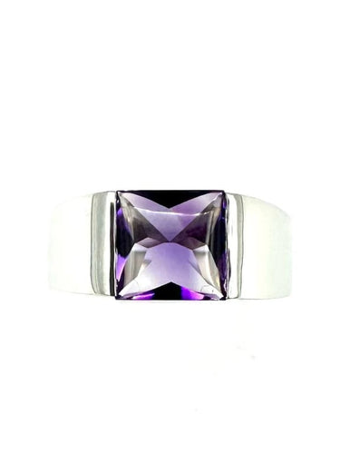 Bague 55 Cartier Tank - Bague en or blanc 18K et améthyste 58 Facettes
