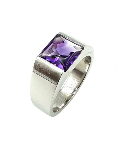 Bague 55 Cartier Tank - Bague en or blanc 18K et améthyste 58 Facettes