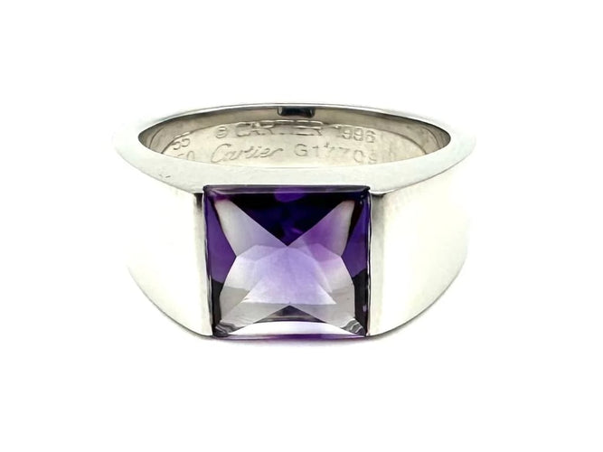 Bague 55 Cartier Tank - Bague en or blanc 18K et améthyste 58 Facettes