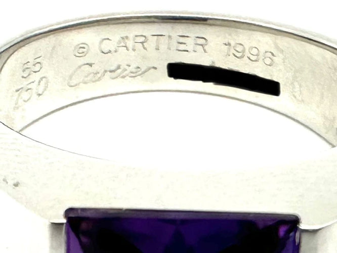 Bague 55 Cartier Tank - Bague en or blanc 18K et améthyste 58 Facettes