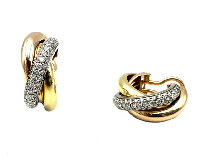 Boucles d'oreilles Cartier Trinity - Boucles d’oreilles en 3 ors 18K et diamants 58 Facettes