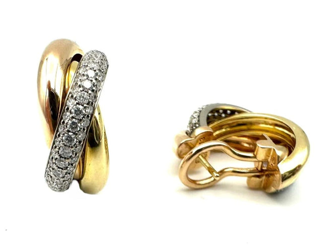 Boucles d'oreilles Cartier Trinity - Boucles d’oreilles en 3 ors 18K et diamants 58 Facettes