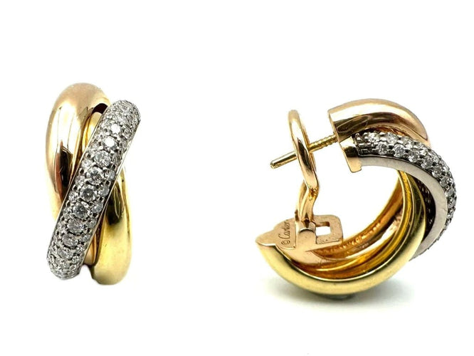Boucles d'oreilles Cartier Trinity - Boucles d’oreilles en 3 ors 18K et diamants 58 Facettes