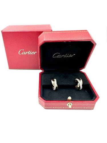 Boucles d'oreilles Cartier Trinity - Boucles d’oreilles en 3 ors 18K et diamants 58 Facettes