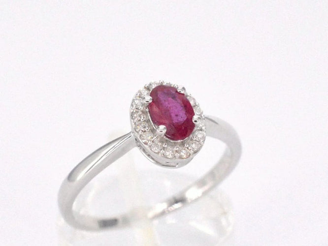 Bague 54 Bague entourage en or blanc 14 carats avec diamants et rubis 58 Facettes 2011