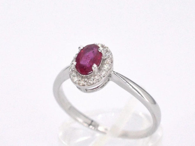 Bague 54 Bague entourage en or blanc 14 carats avec diamants et rubis 58 Facettes 2011