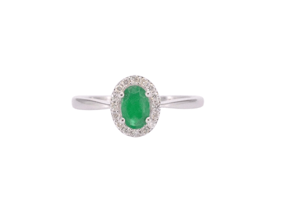 Bague 54 Bague entourage en or blanc 14 carats avec diamants et émeraude 58 Facettes 2012