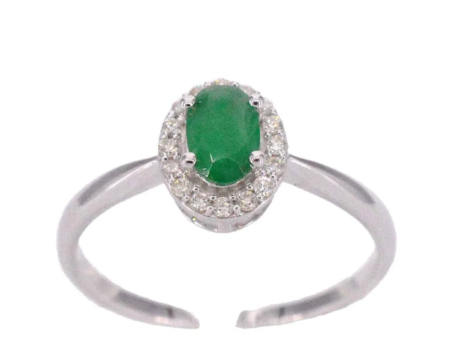 Bague 54 Bague entourage en or blanc 14 carats avec diamants et émeraude 58 Facettes 2012