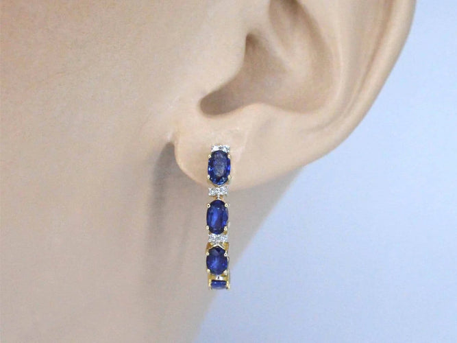 Boucles d'oreilles Boucles d’oreilles en or 14 carats avec diamants et saphir 58 Facettes 2131