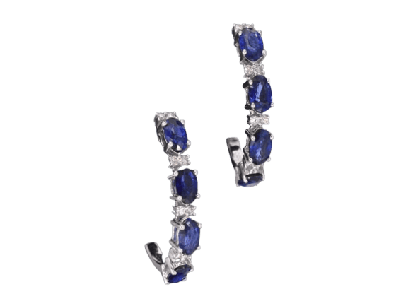Boucles d'oreilles Boucles d’oreilles en or blanc 14 carats avec diamants et saphir 58 Facettes 2130