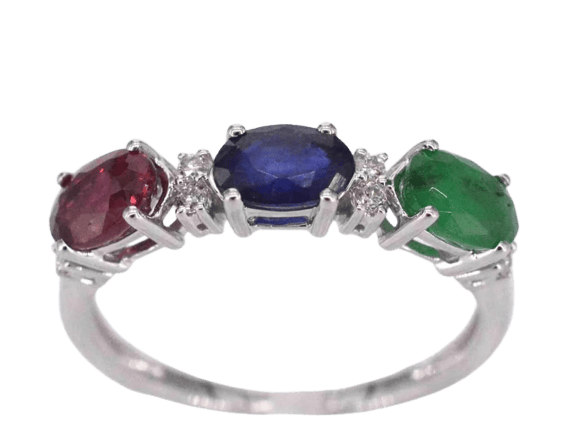 Bague 54 Bague en or blanc 14 carats avec diamants et pierres précieuses 58 Facettes 2128