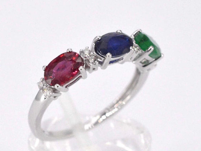 Bague 54 Bague en or blanc 14 carats avec diamants et pierres précieuses 58 Facettes 2128