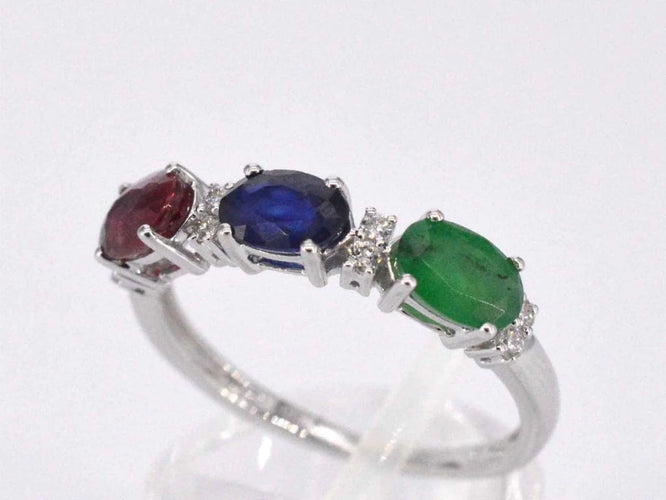 Bague 54 Bague en or blanc 14 carats avec diamants et pierres précieuses 58 Facettes 2128
