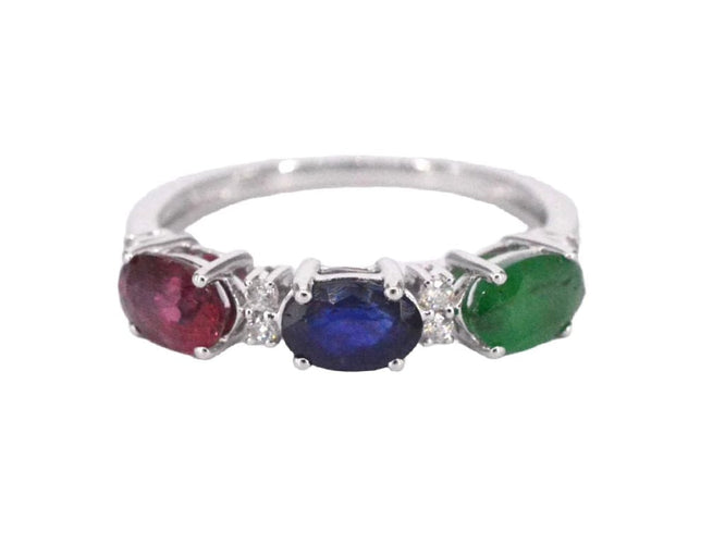 Bague 54 Bague en or blanc 14 carats avec diamants et pierres précieuses 58 Facettes 2128
