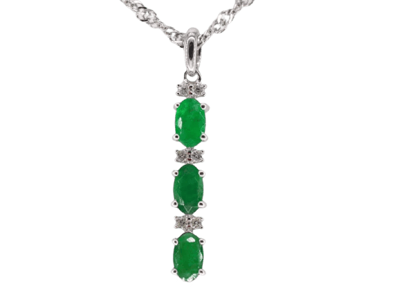 Pendentif Pendentif en or blanc 14 carats avec diamant et émeraude 58 Facettes 2140