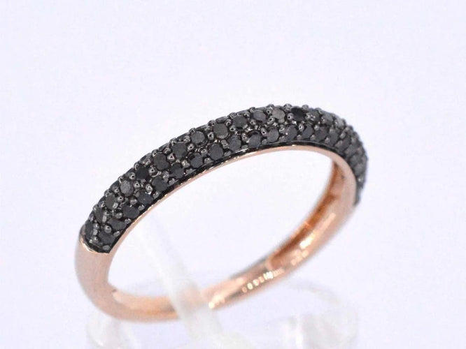 Bague 54 Bague en or rose 14 carats avec diamants noirs taille brillant 58 Facettes 2224