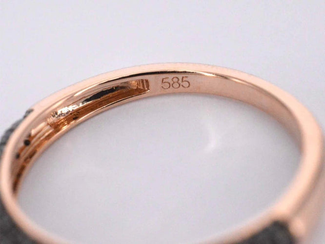 Bague 54 Bague en or rose 14 carats avec diamants noirs taille brillant 58 Facettes 2224