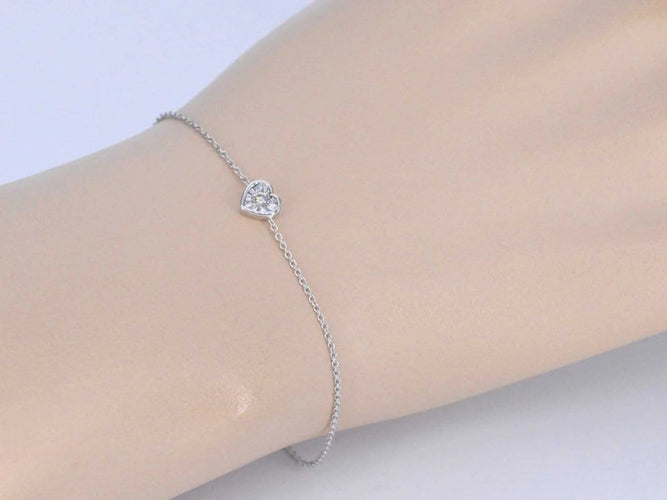 Bracelet Bracelet cœur en or blanc 14 carats avec diamant 0,10 ct 58 Facettes 2232