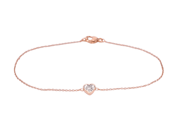 Bracelet Bracelet cœur en or rose 14 carats avec diamant 0,10 ct 58 Facettes 2234