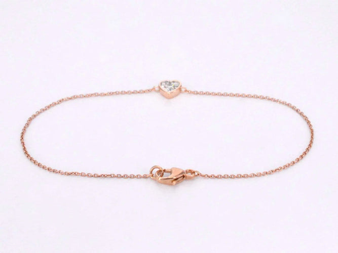 Bracelet Bracelet cœur en or rose 14 carats avec diamant 0,10 ct 58 Facettes 2234