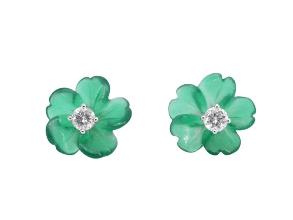 Boucles d'oreilles Boucles d’oreilles en or 14 carats avec diamants et fleur verte 58 Facettes 2259