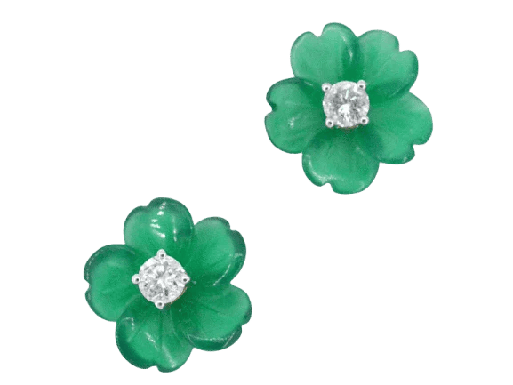 Boucles d'oreilles Boucles d’oreilles en or 14 carats avec diamants et fleur verte 58 Facettes 2259