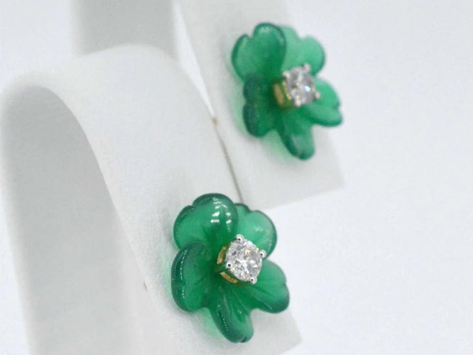 Boucles d'oreilles Boucles d’oreilles en or 14 carats avec diamants et fleur verte 58 Facettes 2259