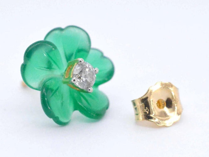 Boucles d'oreilles Boucles d’oreilles en or 14 carats avec diamants et fleur verte 58 Facettes 2259