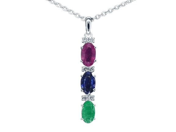 Pendentif Pendentif en or blanc 14 carats avec diamants et pierres multicolores 58 Facettes 2275