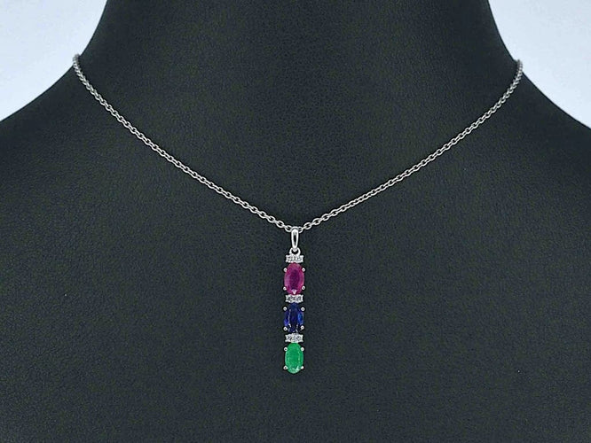 Pendentif Pendentif en or blanc 14 carats avec diamants et pierres multicolores 58 Facettes 2275