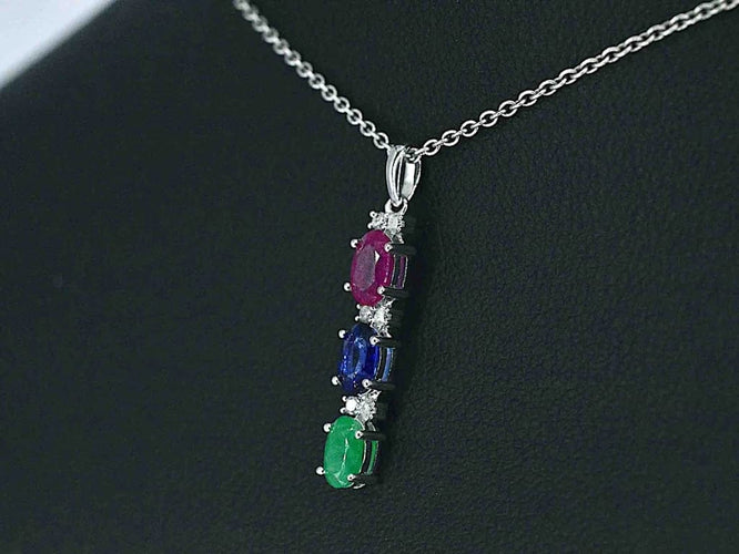 Pendentif Pendentif en or blanc 14 carats avec diamants et pierres multicolores 58 Facettes 2275