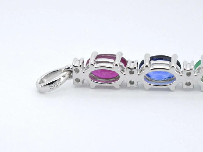 Pendentif Pendentif en or blanc 14 carats avec diamants et pierres multicolores 58 Facettes 2275