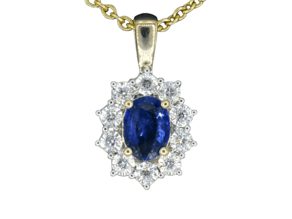 Pendentif Pendentif entourage en or jaune 14 carats, saphir et diamants 58 Facettes 2300