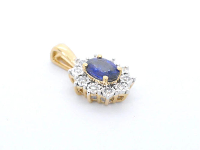 Pendentif Pendentif entourage en or jaune 14 carats, saphir et diamants 58 Facettes 2300