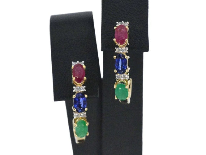 Boucles d'oreilles Boucles d'oreilles en or 14 carats avec diamants et pierres précieuses 58 Facettes 2276