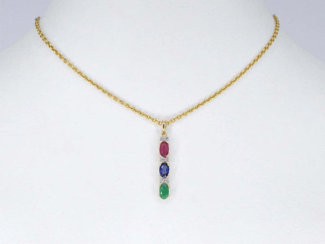Pendentif Pendentif en or jaune 14 carats avec diamants et pierres multicolores 58 Facettes 2277