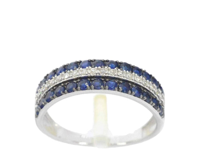 Bague 54 Bague en or blanc 14 carats sertie de diamants et saphir 58 Facettes 2318