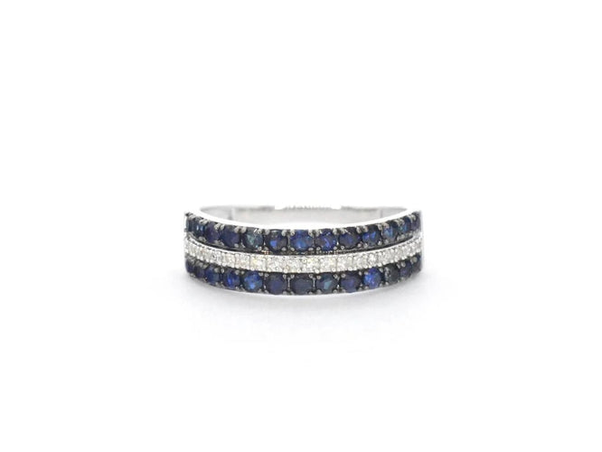 Bague 54 Bague en or blanc 14 carats sertie de diamants et saphir 58 Facettes 2318