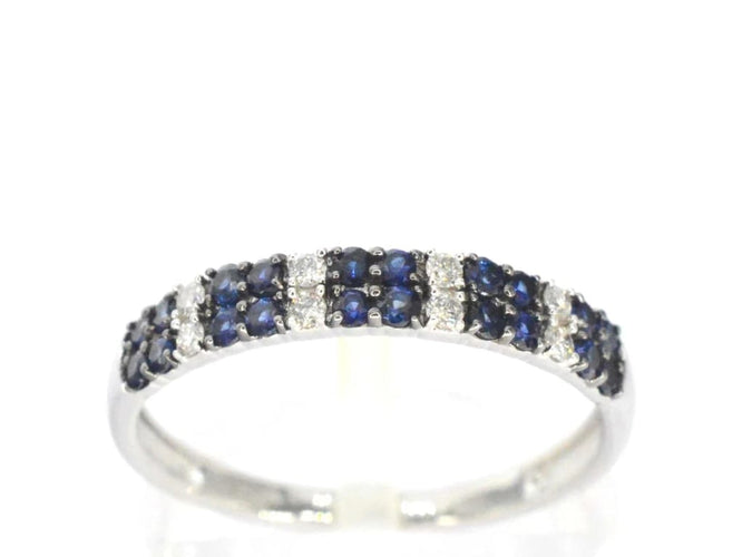 Bague 54 Bague en or blanc 14 carats avec diamants et saphir 58 Facettes 2319