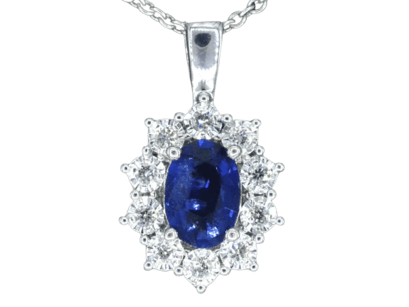 Pendentif Pendentif en or blanc 14 carats avec diamants et saphir 58 Facettes 2299
